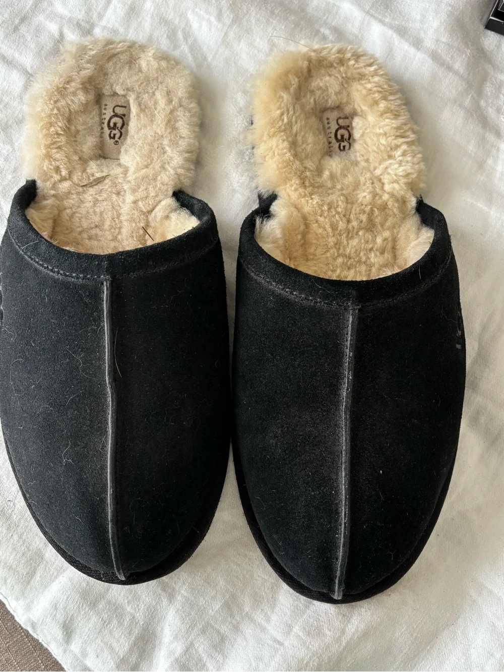 UGG Men's Black Suede Shearling-Lined Slip-Ons
